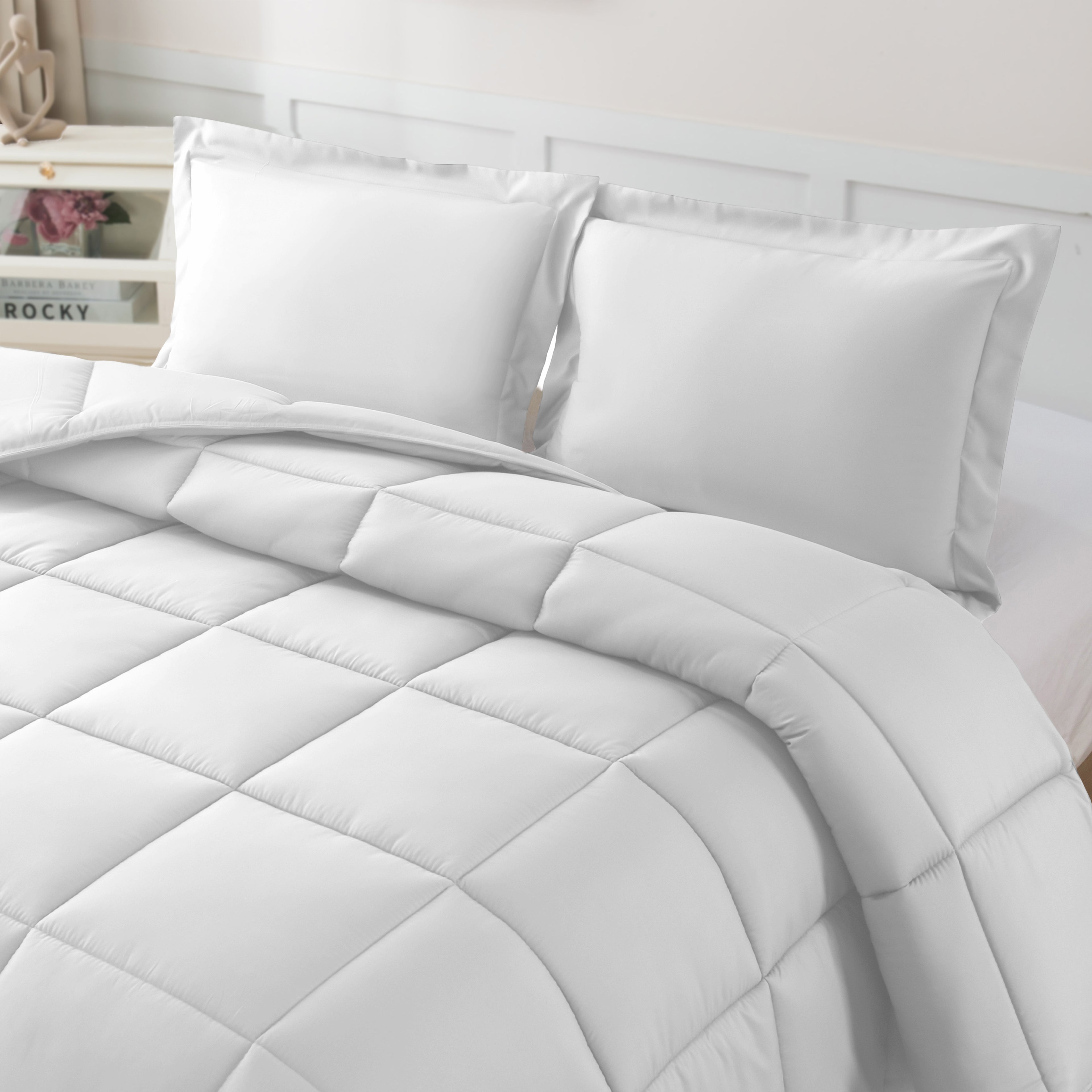 3-Piece Solid Box Stitched Comforter & Shams - Double-Filled Comforter