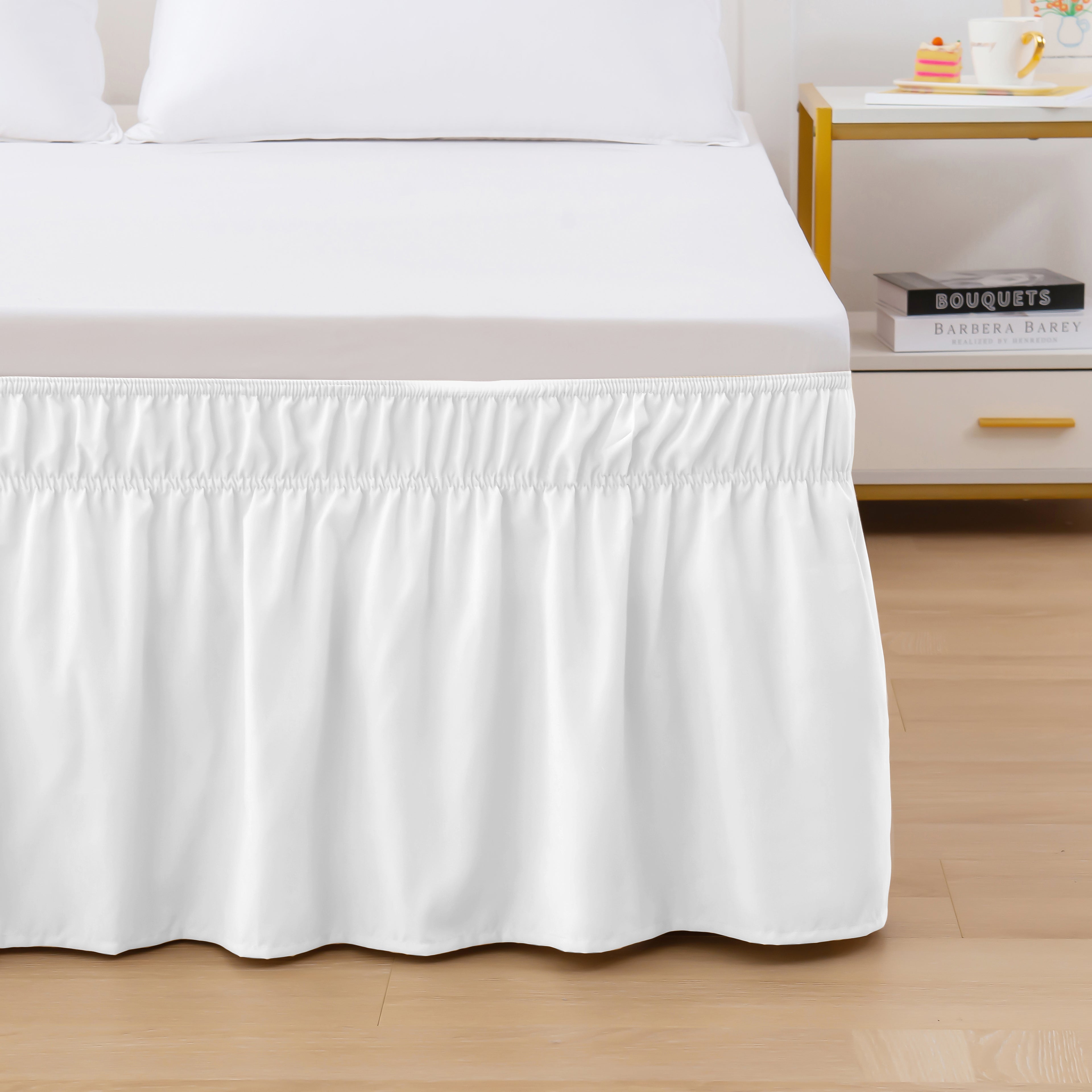 1-Piece Ruffle Bed Skirt - Around Style Elastic Bed Wrap - 16 inch Drop