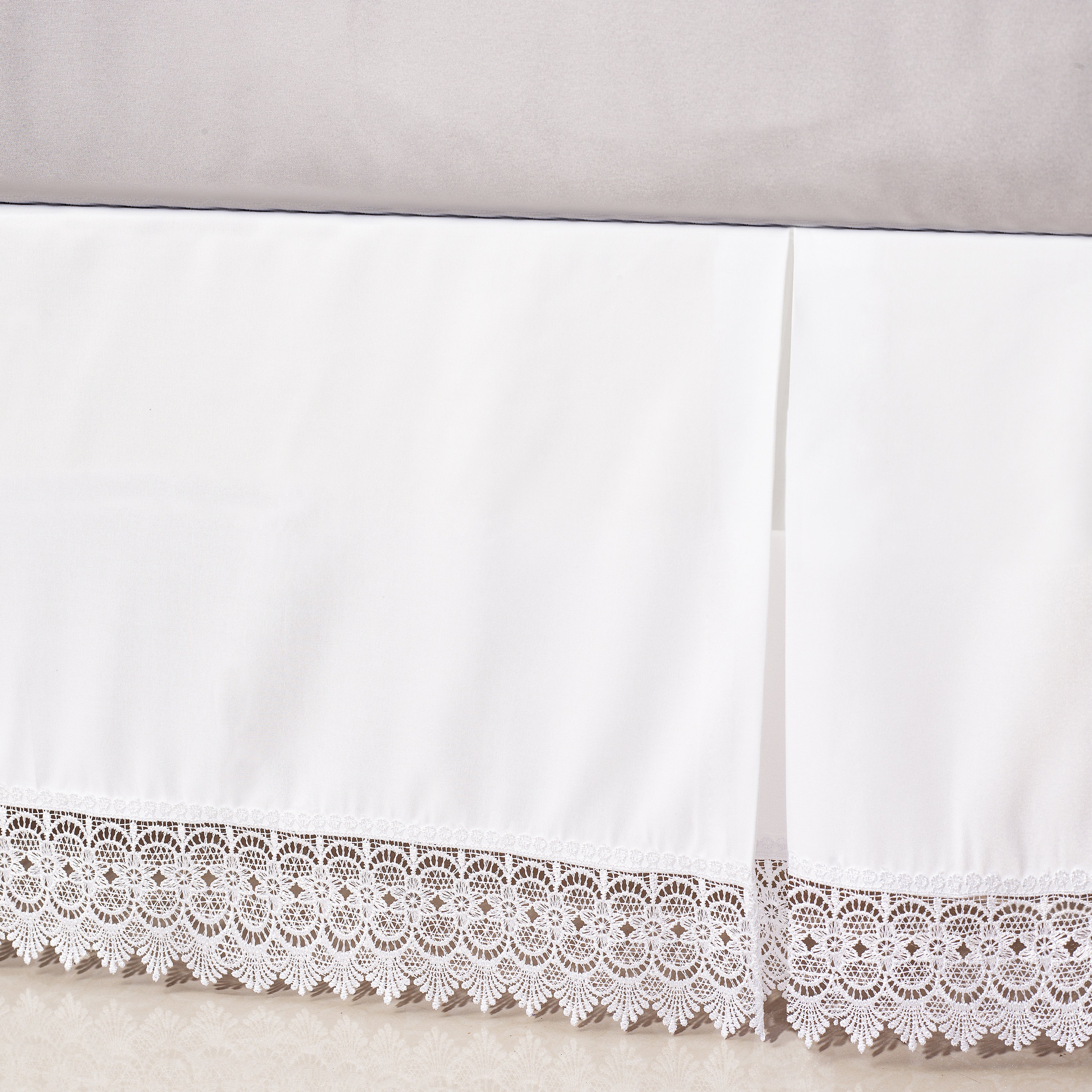 1-Piece Lace Fringe Bed Skirt - 15 inch Drop - Elevate your Bed