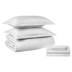 8-Piece Dobby Stripe Comforter Set - Includes 4-Piece Sheet Set with Double Sided Storage Pockets
