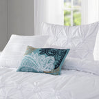 12-Piece Ella Pleated Ruched Pintuck Comforter Set, Includes 6-Piece Sheet Set with Double Sided Storage Pockets