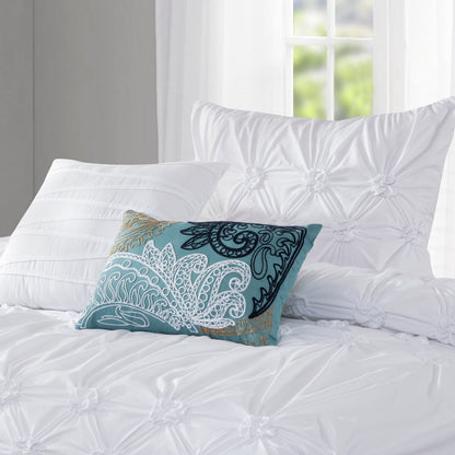Elegant Comfort 12-Piece Ella Pleated Ruched Pintuck Comforter Set, Includes 6-Piece Sheet Set with Double Sided Storage Pockets