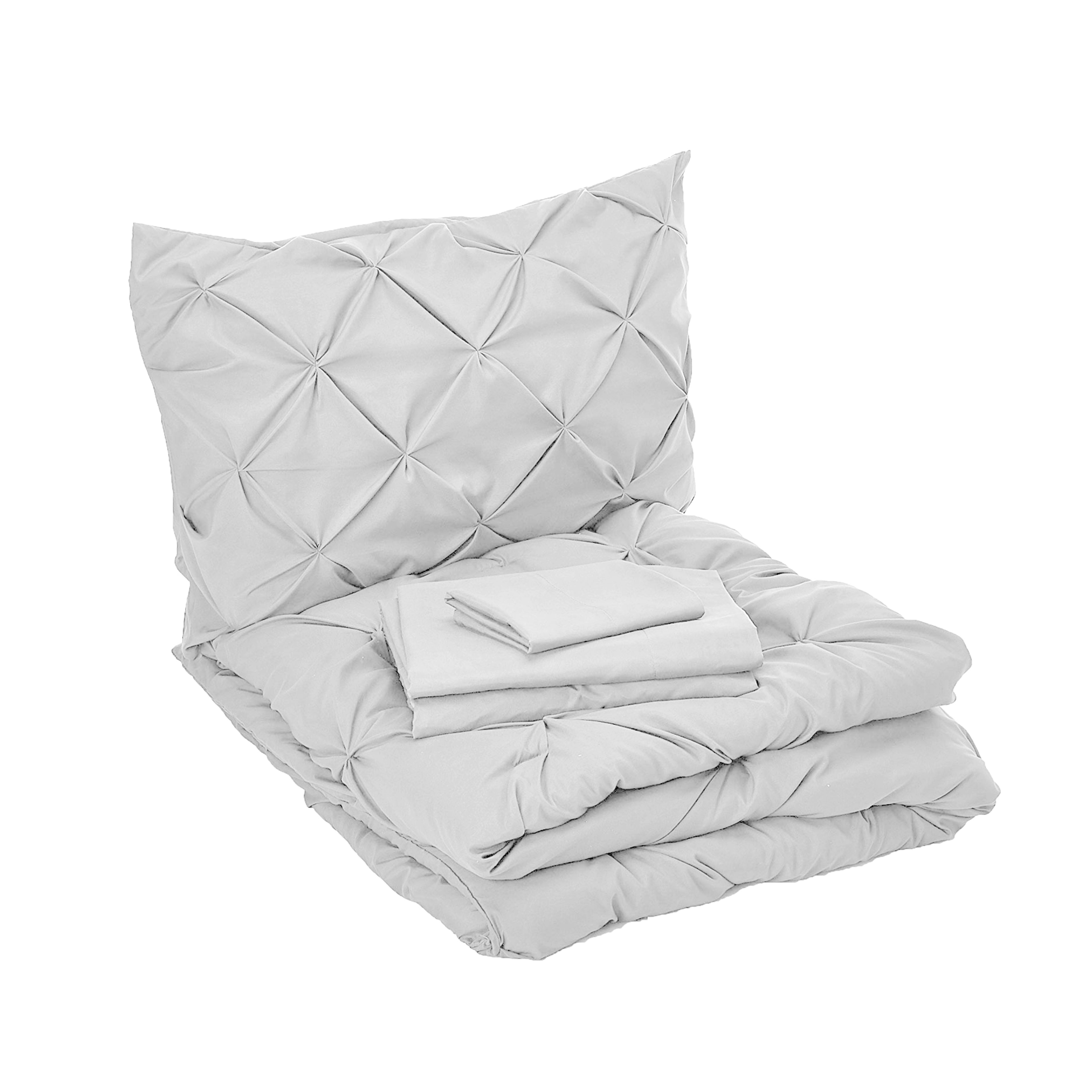 8-Piece Pintuck Pinch Pleated Comforter Set - Includes 4-Piece Sheet Set with Double Sided Storage Pockets