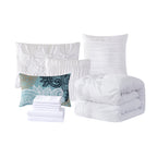 12-Piece Ella Pleated Ruched Pintuck Comforter Set, Includes 6-Piece Sheet Set with Double Sided Storage Pockets