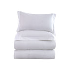 3-Piece Stripe Cotton Box Stitched Comforter Set-Cotton Duvet Insert with 4 Corner Tabs