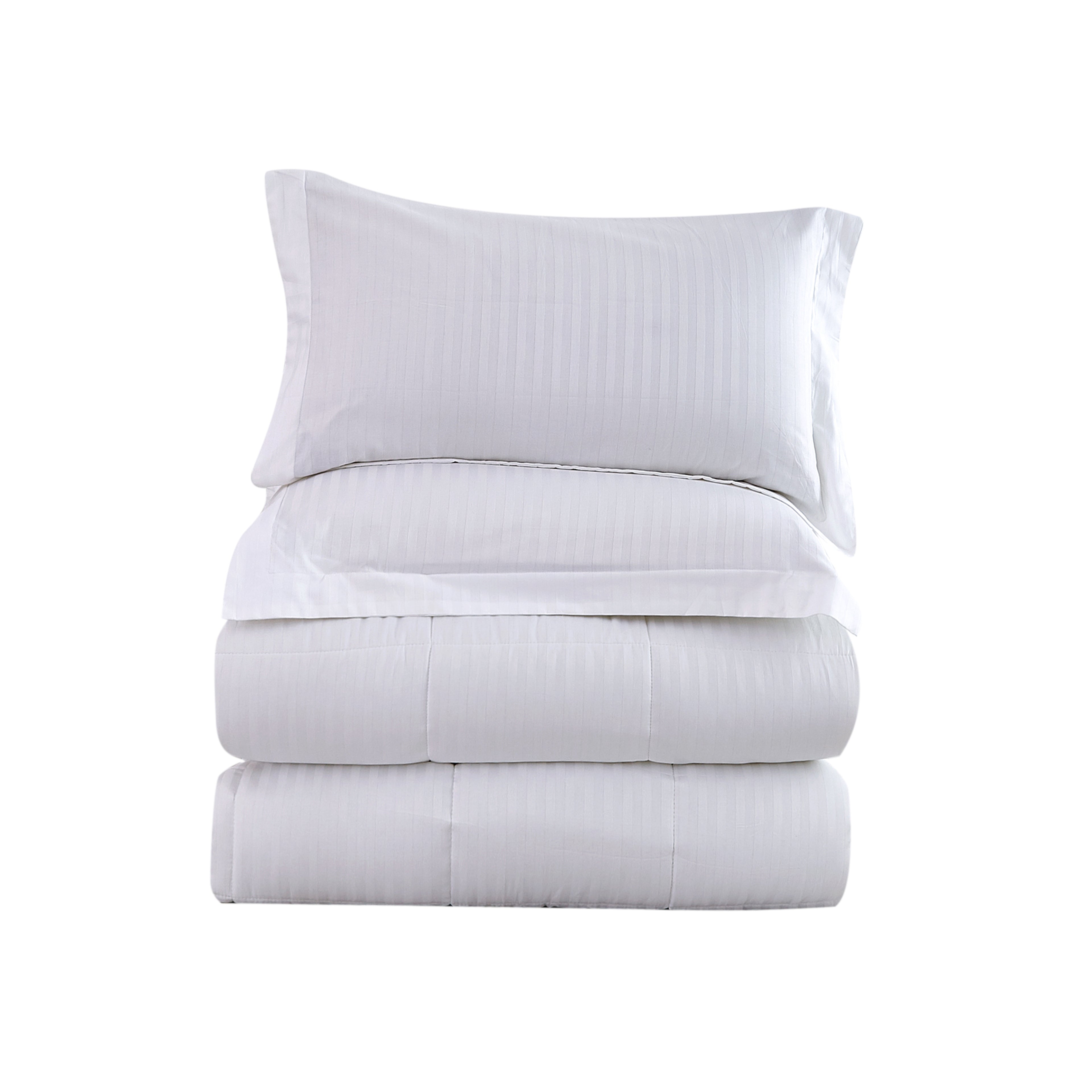 3-Piece Stripe Cotton Box Stitched Comforter Set-Cotton Duvet Insert with 4 Corner Tabs