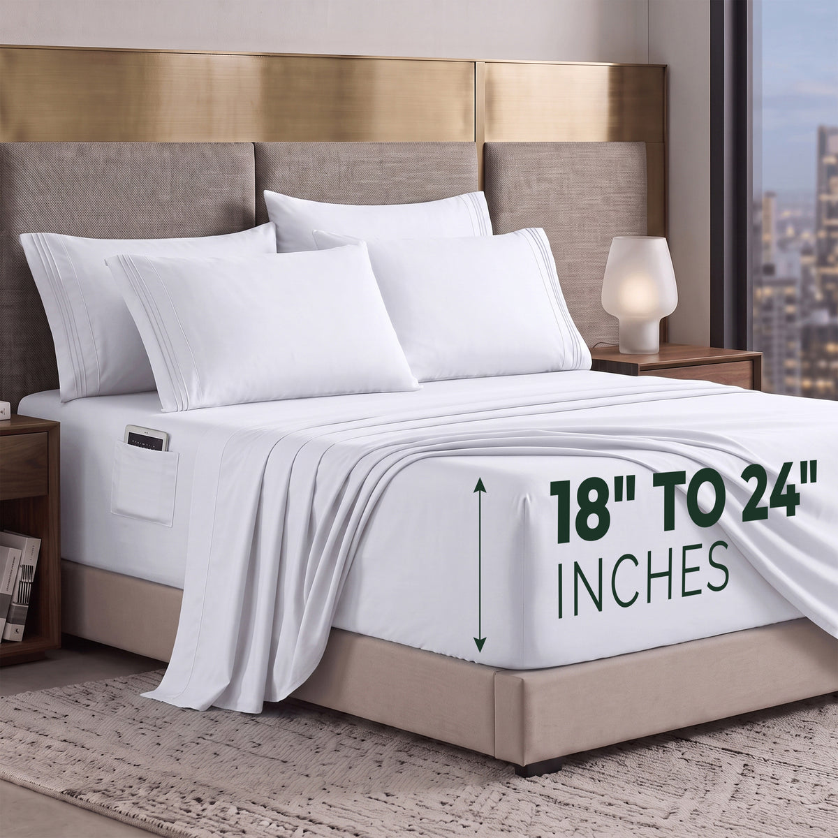 Extra deep Pocket 3 Line Embroidery, 6-Piece Sheet Set