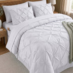 8-Piece Pintuck Pinch Pleated Comforter Set - Includes 4-Piece Sheet Set with Double Sided Storage Pockets