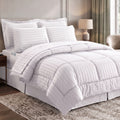 8-Piece Dobby Stripe Comforter Set - Includes 4-Piece Sheet Set with Double Sided Storage Pockets