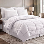 8-Piece Dobby Stripe Comforter Set - Includes 4-Piece Sheet Set with Double Sided Storage Pockets