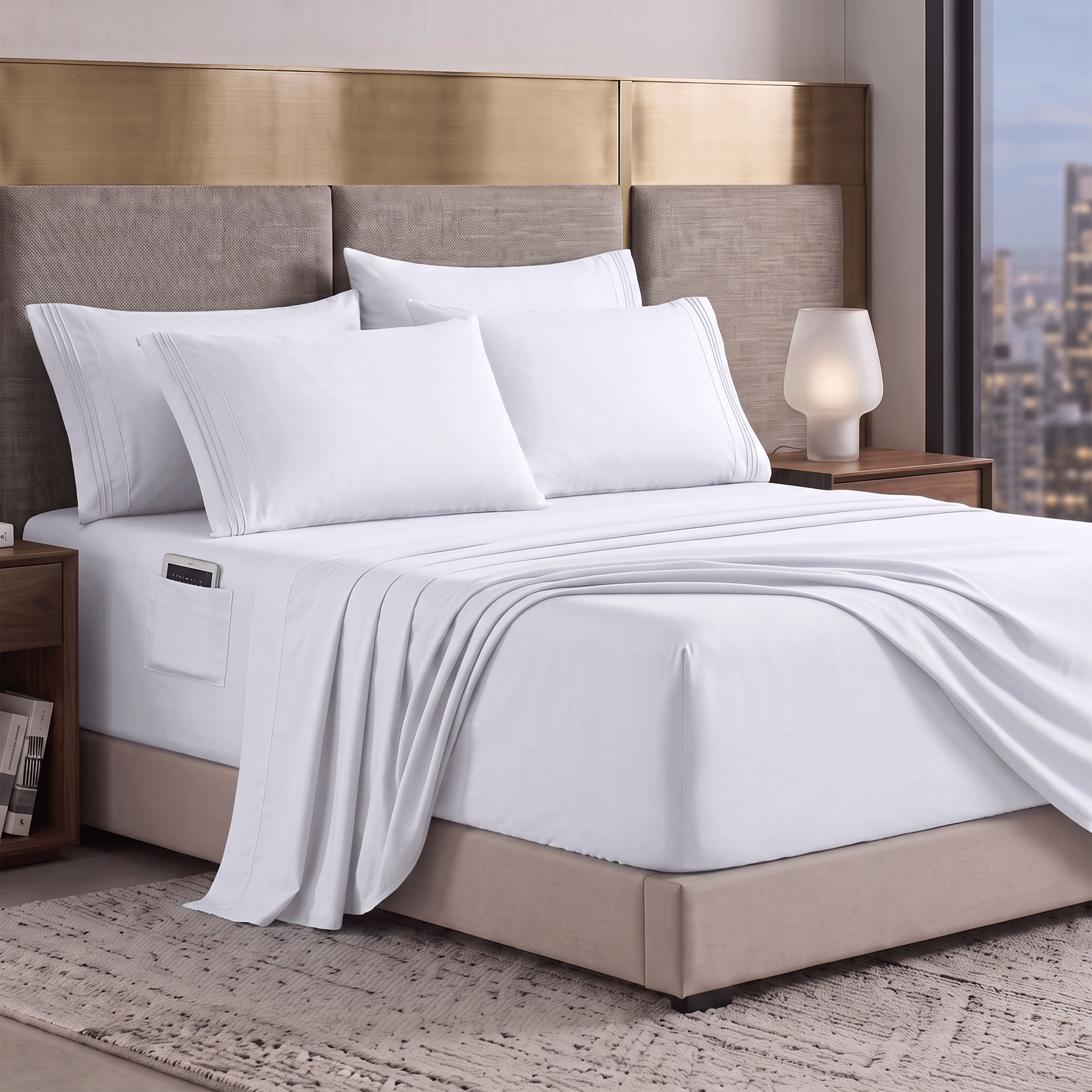 Extra deep Pocket 3 Line Embroidery, 6-Piece Sheet Set