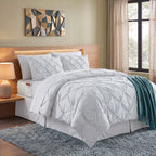 8-Piece Pintuck Pinch Pleated Comforter Set - Includes 4-Piece Sheet Set with Double Sided Storage Pockets