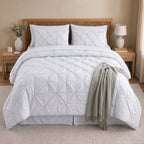 8-Piece Pintuck Pinch Pleated Comforter Set - Includes 4-Piece Sheet Set with Double Sided Storage Pockets