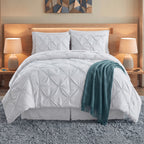 8-Piece Pintuck Pinch Pleated Comforter Set - Includes 4-Piece Sheet Set with Double Sided Storage Pockets