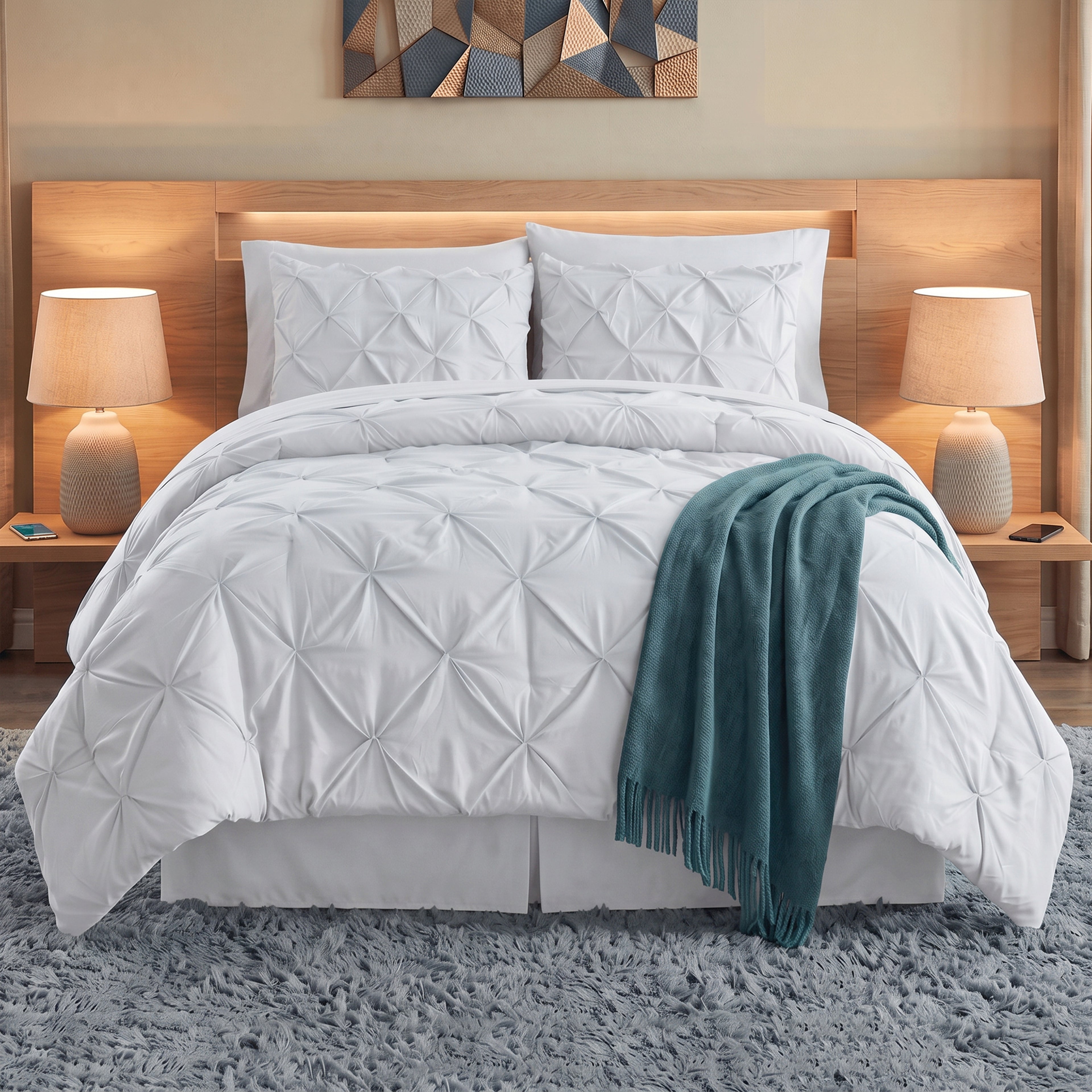 8-Piece Pintuck Pinch Pleated Comforter Set - Includes 4-Piece Sheet Set with Double Sided Storage Pockets