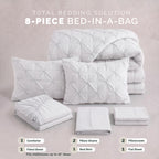 8-Piece Pintuck Pinch Pleated Comforter Set - Includes 4-Piece Sheet Set with Double Sided Storage Pockets