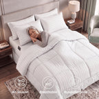 8-Piece Dobby Stripe Comforter Set - Includes 4-Piece Sheet Set with Double Sided Storage Pockets