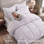 8-Piece Dobby Stripe Comforter Set - Includes 4-Piece Sheet Set with Double Sided Storage Pockets