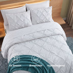 8-Piece Pintuck Pinch Pleated Comforter Set - Includes 4-Piece Sheet Set with Double Sided Storage Pockets