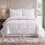 8-Piece Dobby Stripe Comforter Set - Includes 4-Piece Sheet Set with Double Sided Storage Pockets