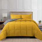 Reversible 3-Piece Box Stitched Comforter & Shams - Duvet Insert with 4 Corner Tabs