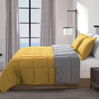 Reversible 3-Piece Box Stitched Comforter & Shams - Duvet Insert with 4 Corner Tabs