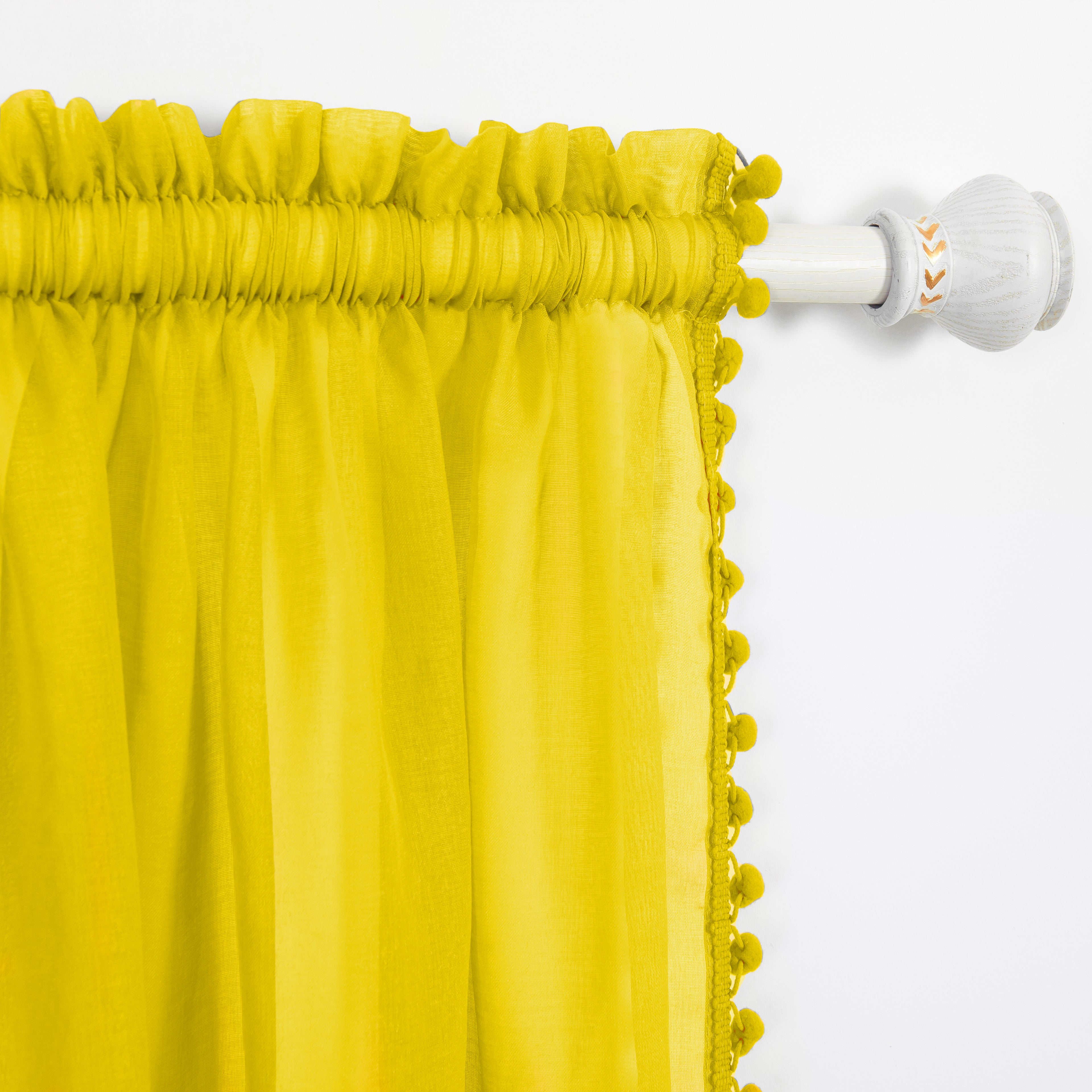 Set of 2 Pom Pom Tasseled Sheer Curtain - Rod Pocket