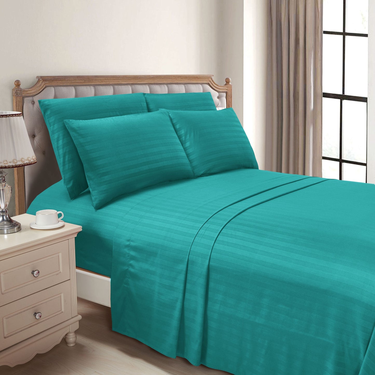 Elegant Comfort 6-Piece Dobby Stripe Printed Bed Sheet Set- Soft as a Hotel Premium Quality