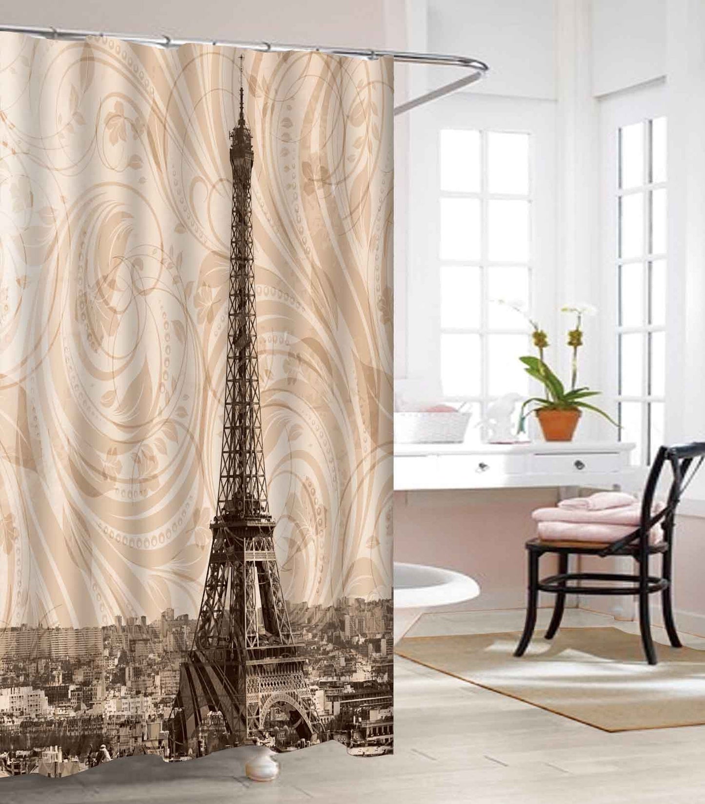 Elegant Comfort Vinyl Waterproof Shower Curtain - 3D Graphic Printed and Clear