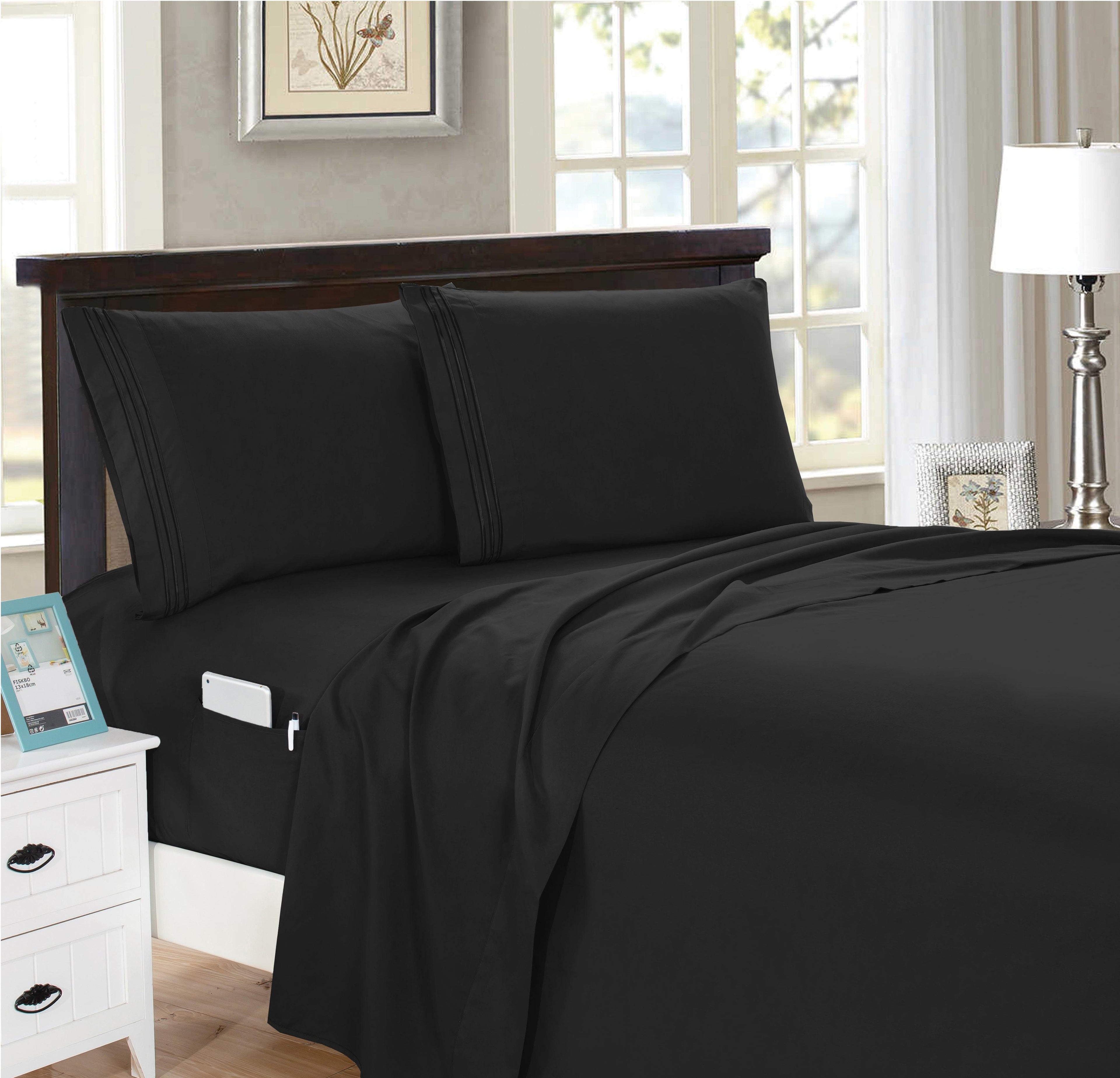 4 Piece Smart Pocket Sheet Set - Features Double Sided Storage Pockets on Fitted Sheet