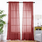 Set of 2 Pom Pom Tasseled Sheer Curtain - Rod Pocket