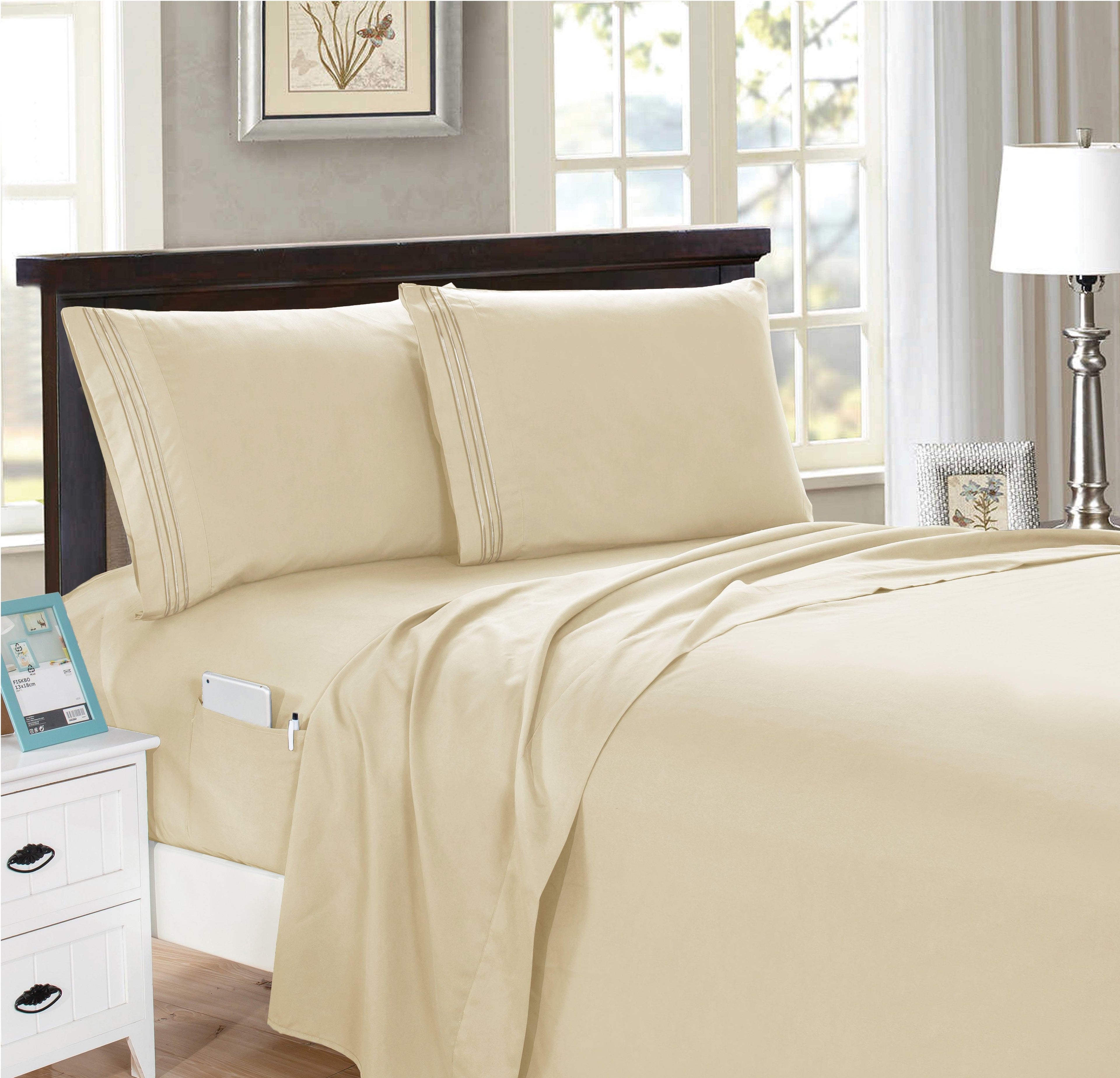 4 Piece Smart Pocket Sheet Set - Features Double Sided Storage Pockets on Fitted Sheet