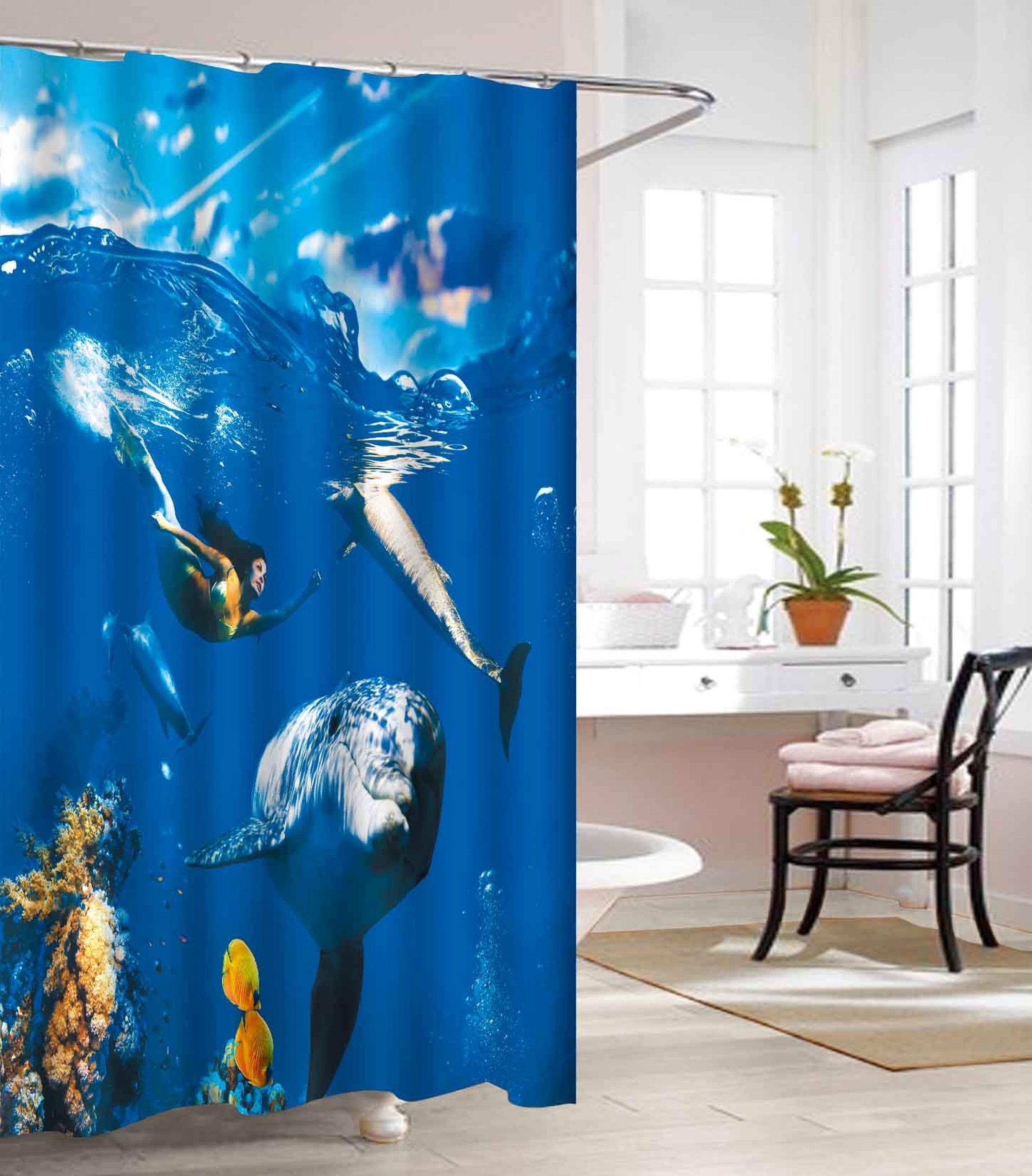 Vinyl Waterproof Shower Curtain - 3D Graphic Printed and Clear