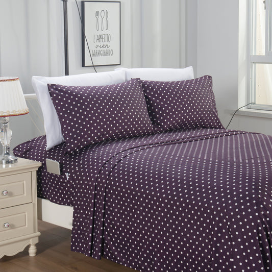 Elegant Comfort 6-Piece Polka Dot Printed Sheet Set - Soft as a Hotel Premium Quality