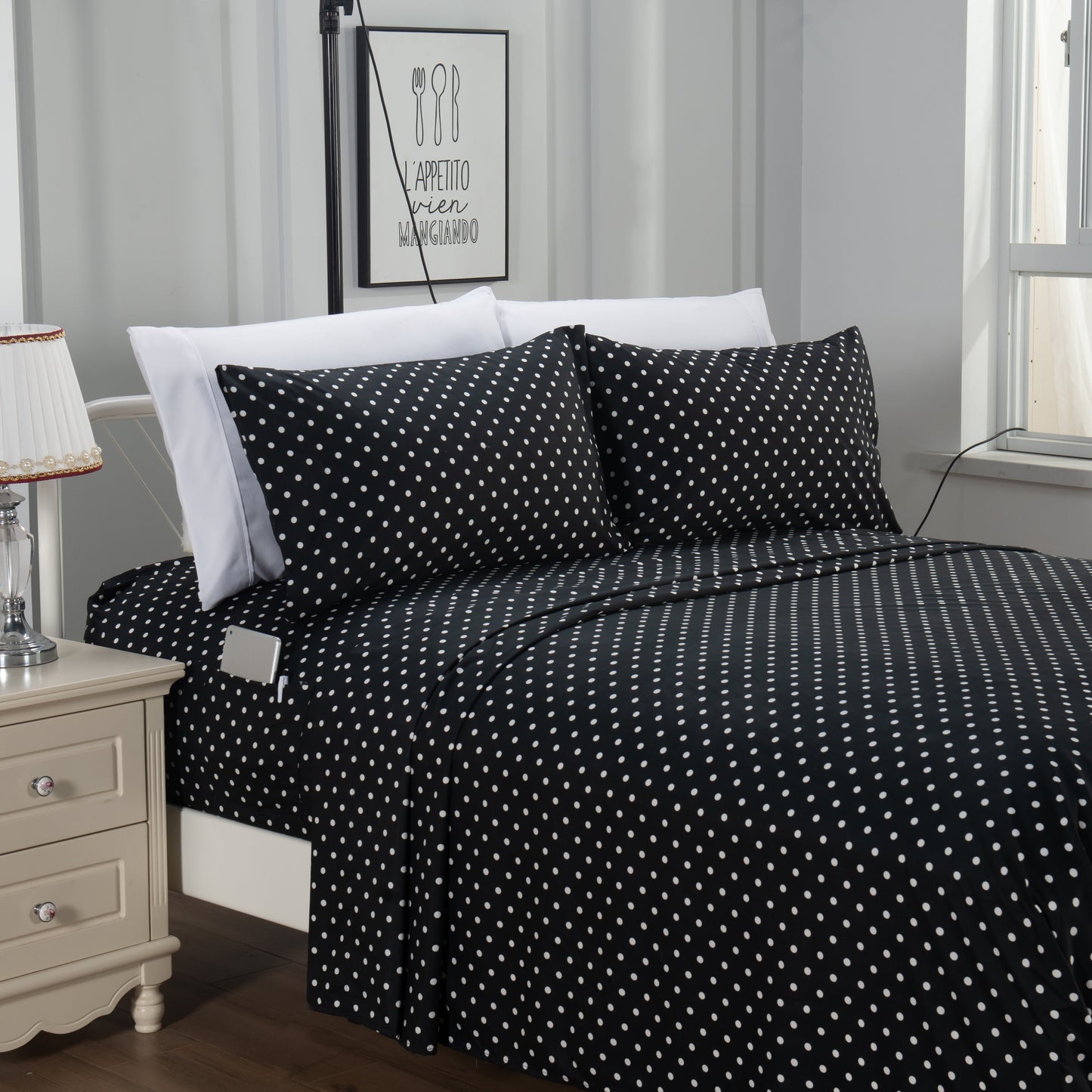Elegant Comfort 6-Piece Polka Dot Printed Sheet Set - Soft as a Hotel Premium Quality