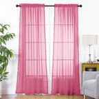 Set of 2 Pom Pom Tasseled Sheer Curtain - Rod Pocket