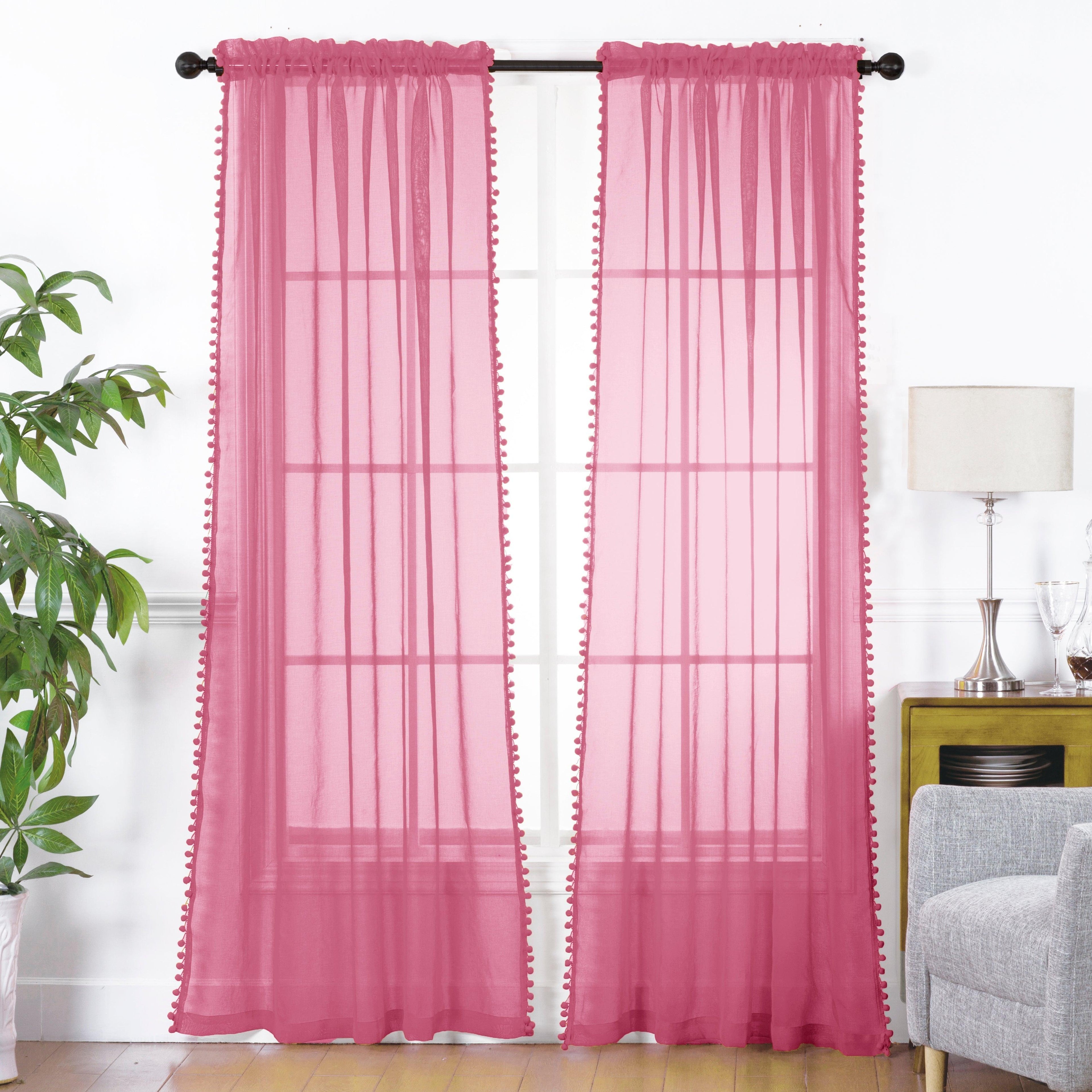 Set of 2 Pom Pom Tasseled Sheer Curtain - Rod Pocket