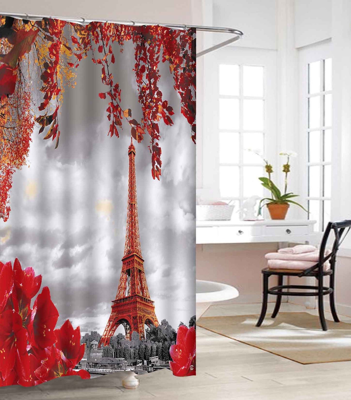 Elegant Comfort Vinyl Waterproof Shower Curtain - 3D Graphic Printed and Clear