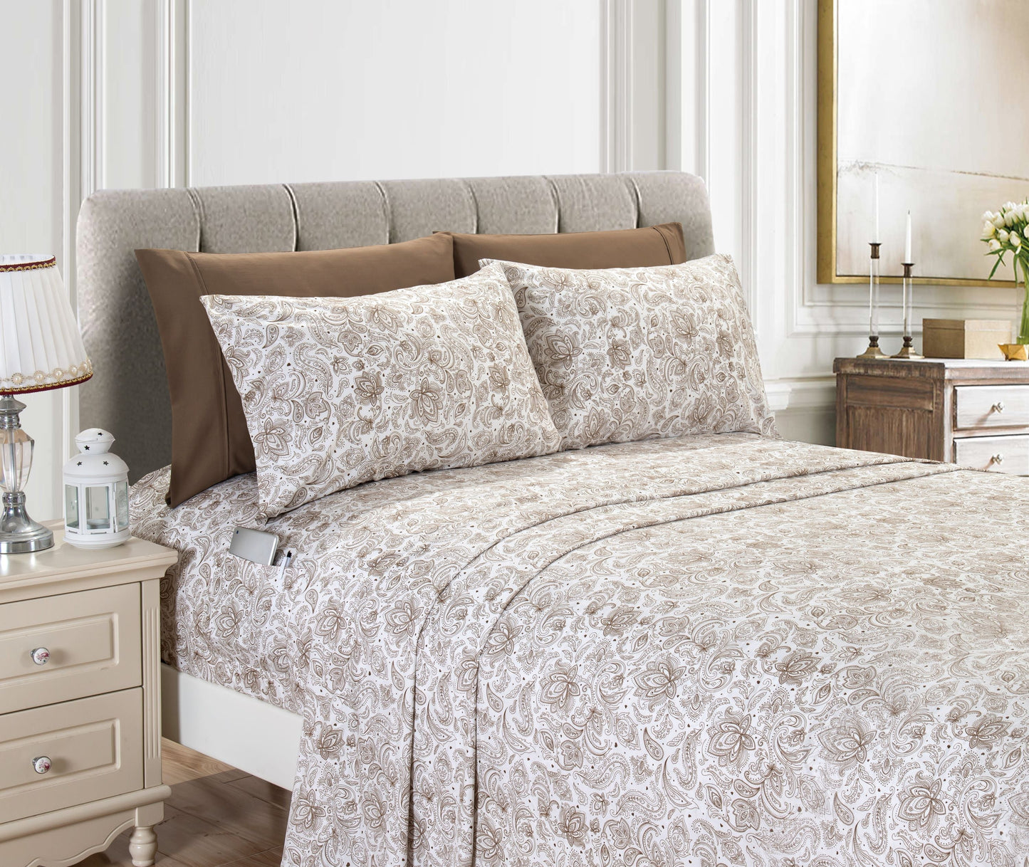 Elegant Comfort 6-Piece Paisley Printed Pattern - Soft as a Hotel Premium Quality Sheet Set