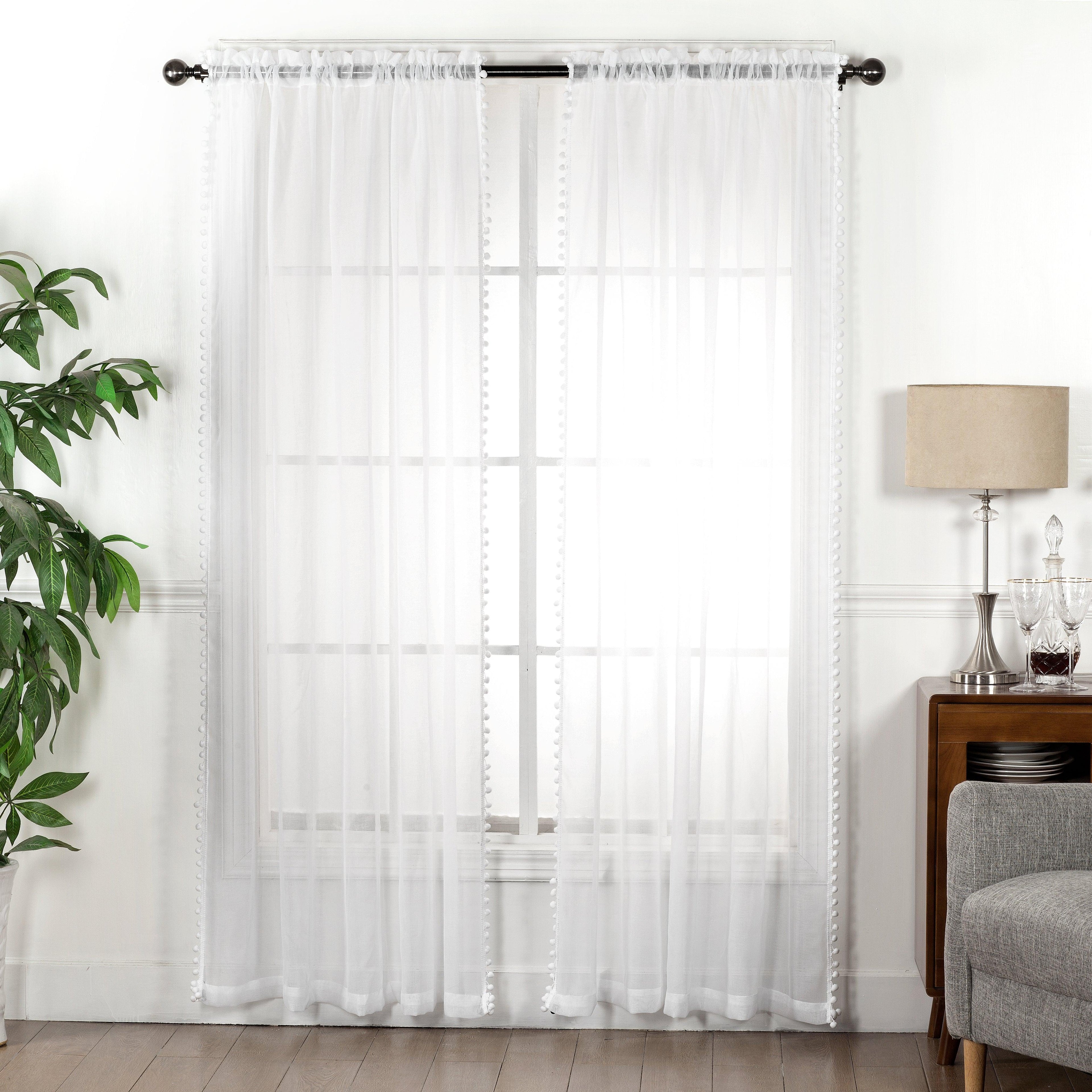 Set of 2 Pom Pom Tasseled Sheer Curtain - Rod Pocket
