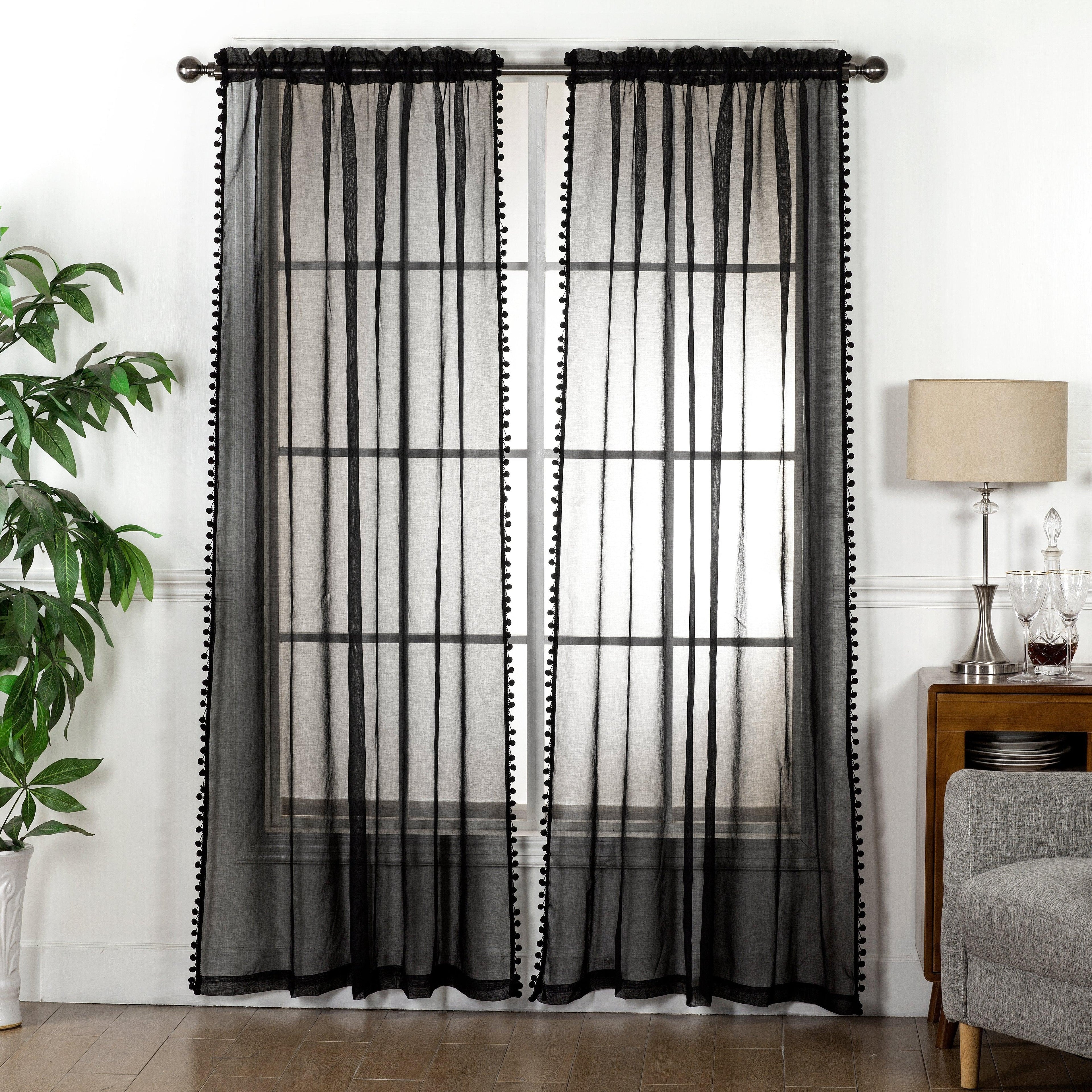 Set of 2 Pom Pom Tasseled Sheer Curtain - Rod Pocket