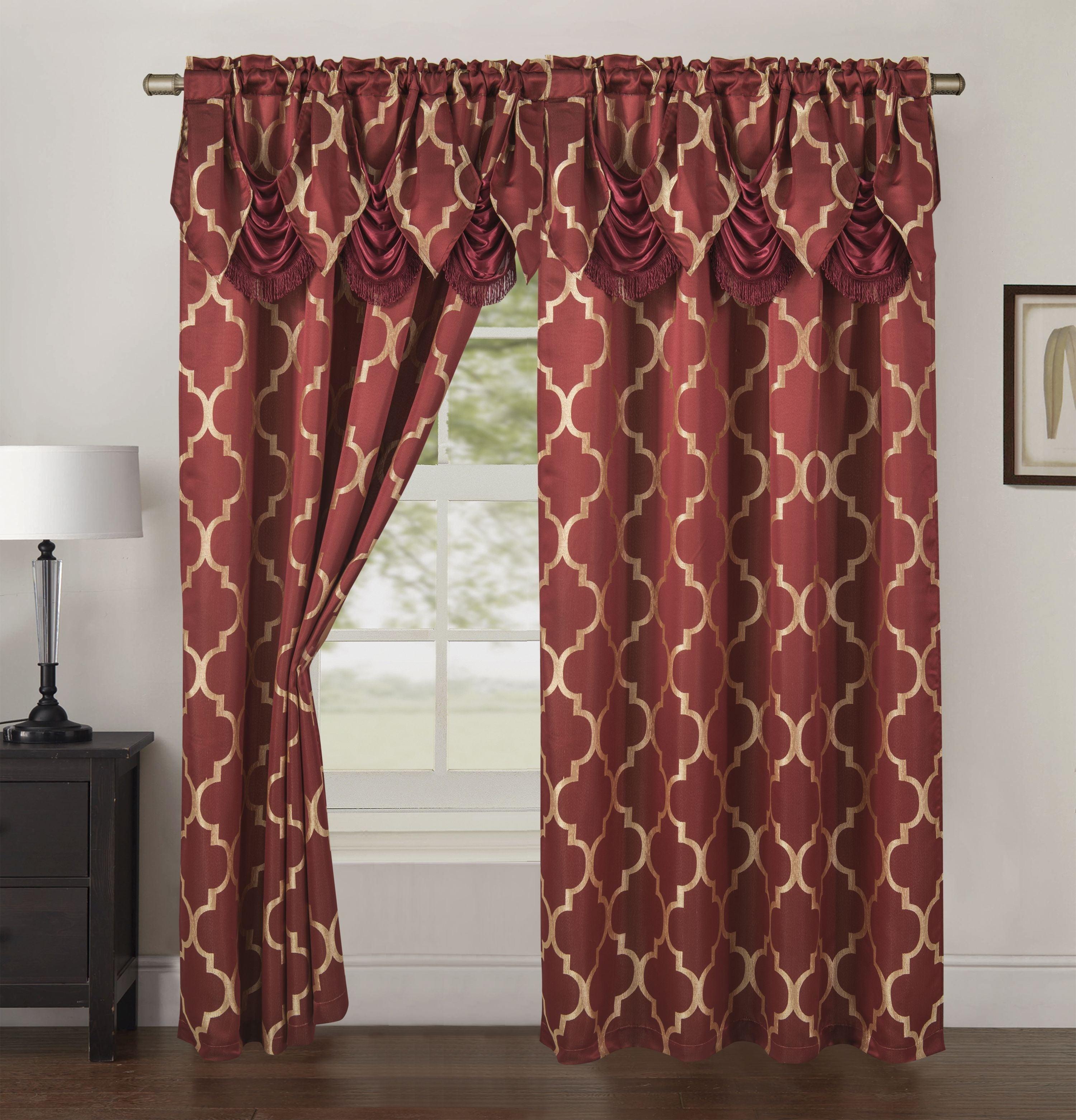 2-Piece Quatrefoil - Moroccan Trellis Jacquard Look Curtain Panels- Attached Valance - 54" W x 84" L, Set of 2