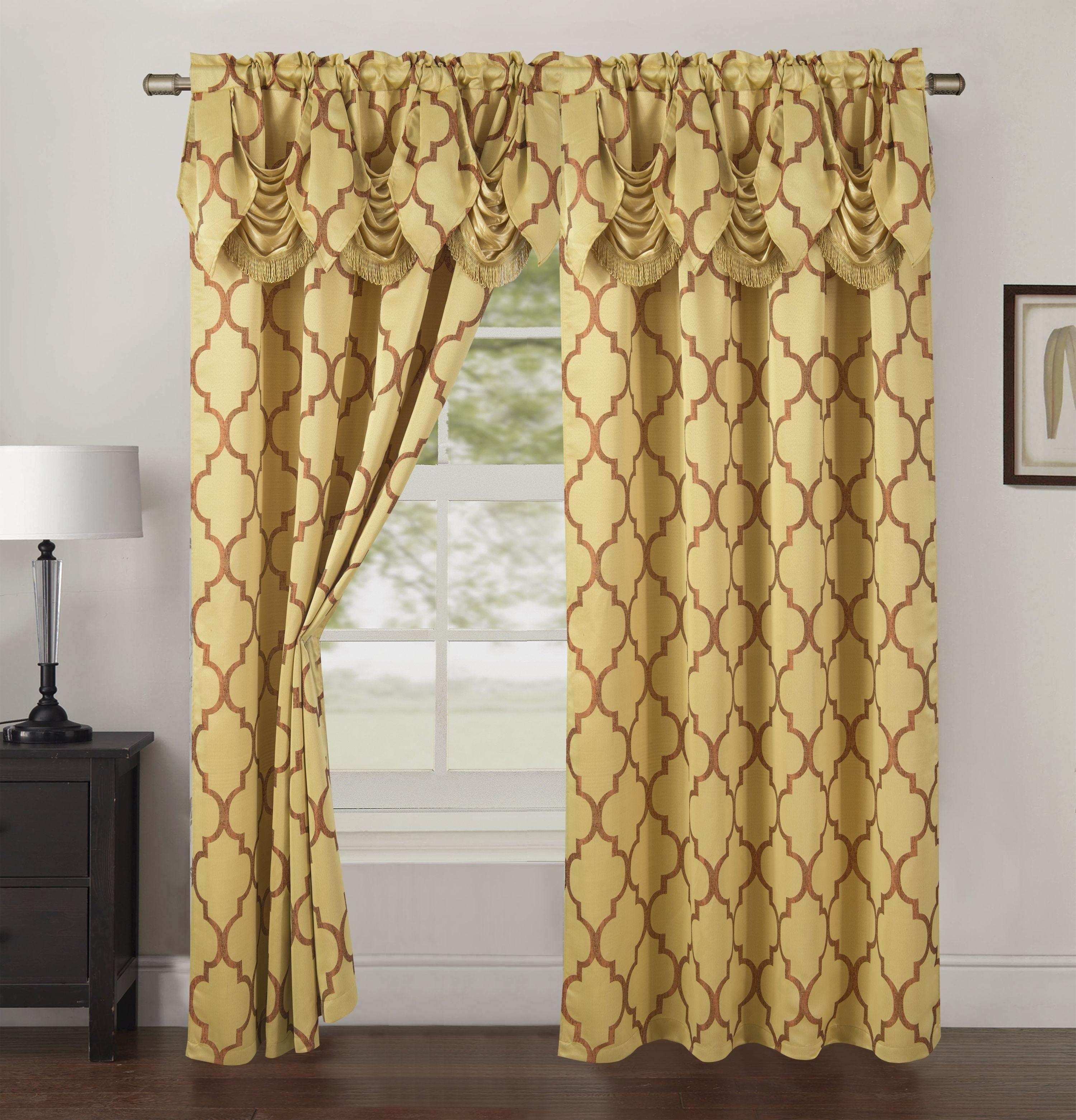 2-Piece Quatrefoil - Moroccan Trellis Jacquard Look Curtain Panels- Attached Valance - 54" W x 84" L, Set of 2