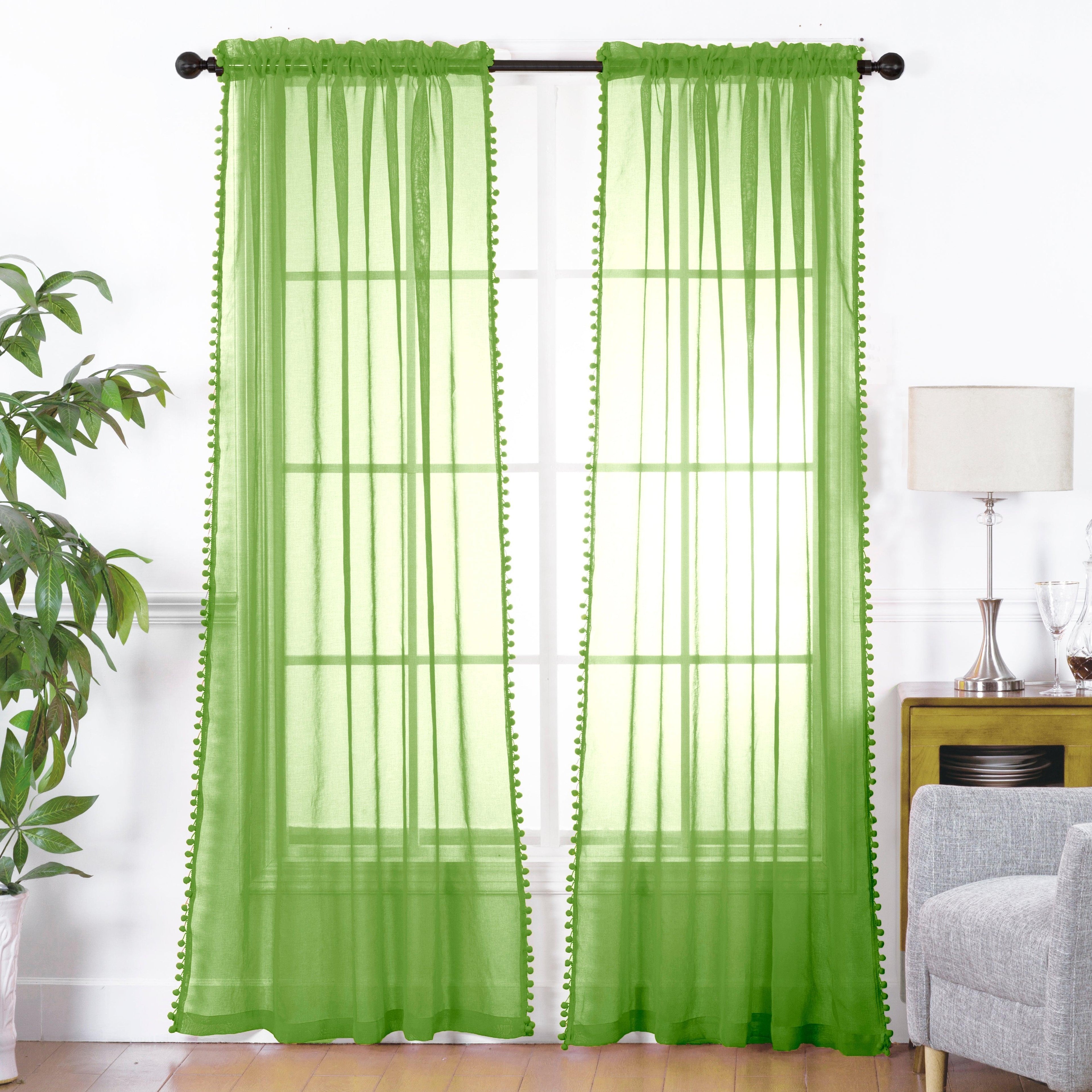 Set of 2 Pom Pom Tasseled Sheer Curtain - Rod Pocket