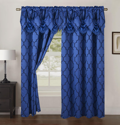Elegant Comfort 2-Piece Quatrefoil - Moroccan Trellis Jacquard Look Curtain Panels- Attached Valance - 54" W x 84" L, Set of 2