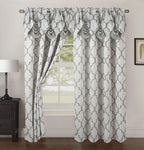 2-Piece Quatrefoil - Moroccan Trellis Jacquard Look Curtain Panels- Attached Valance - 54" W x 84" L, Set of 2